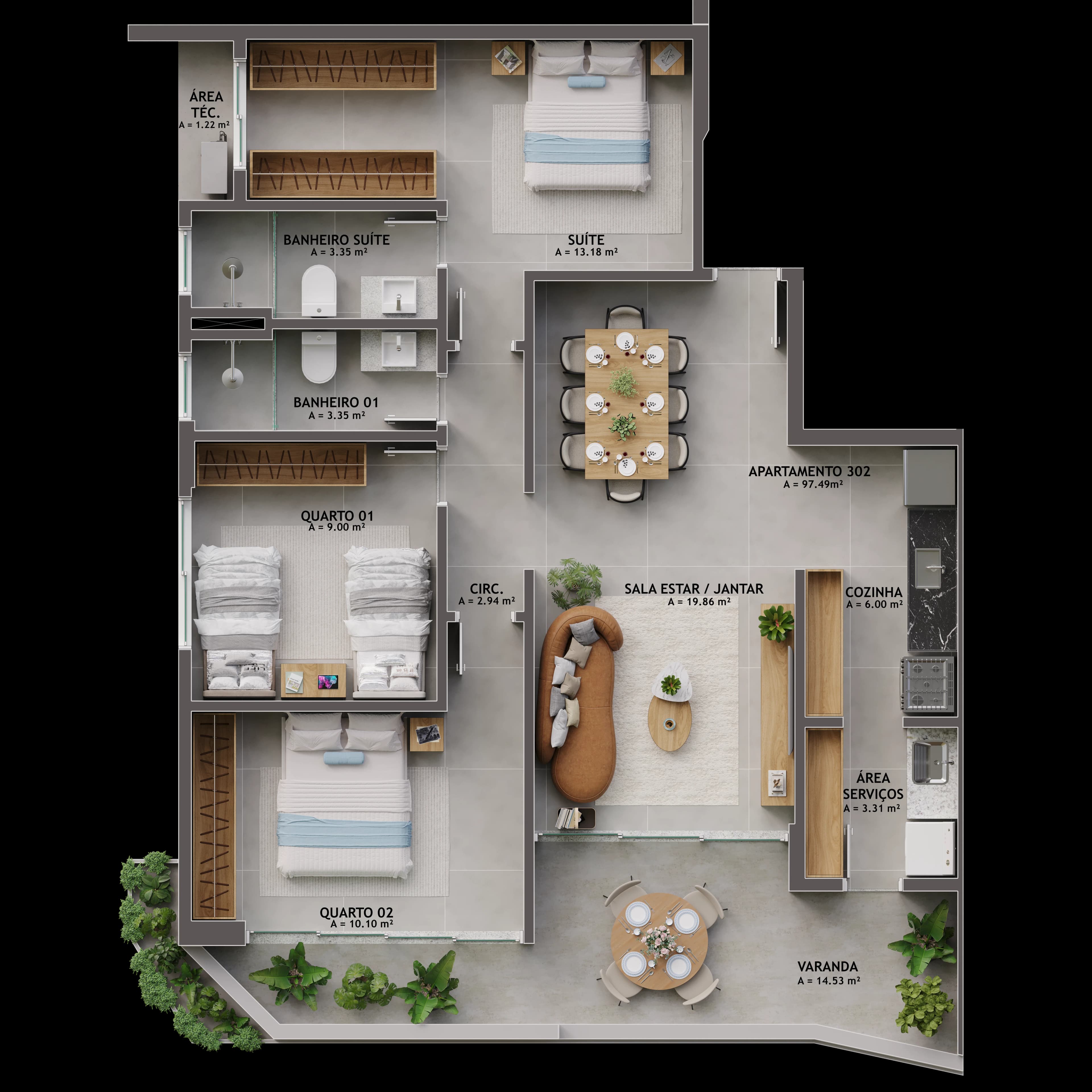 Planta baixa de Apartamento Tipo 02