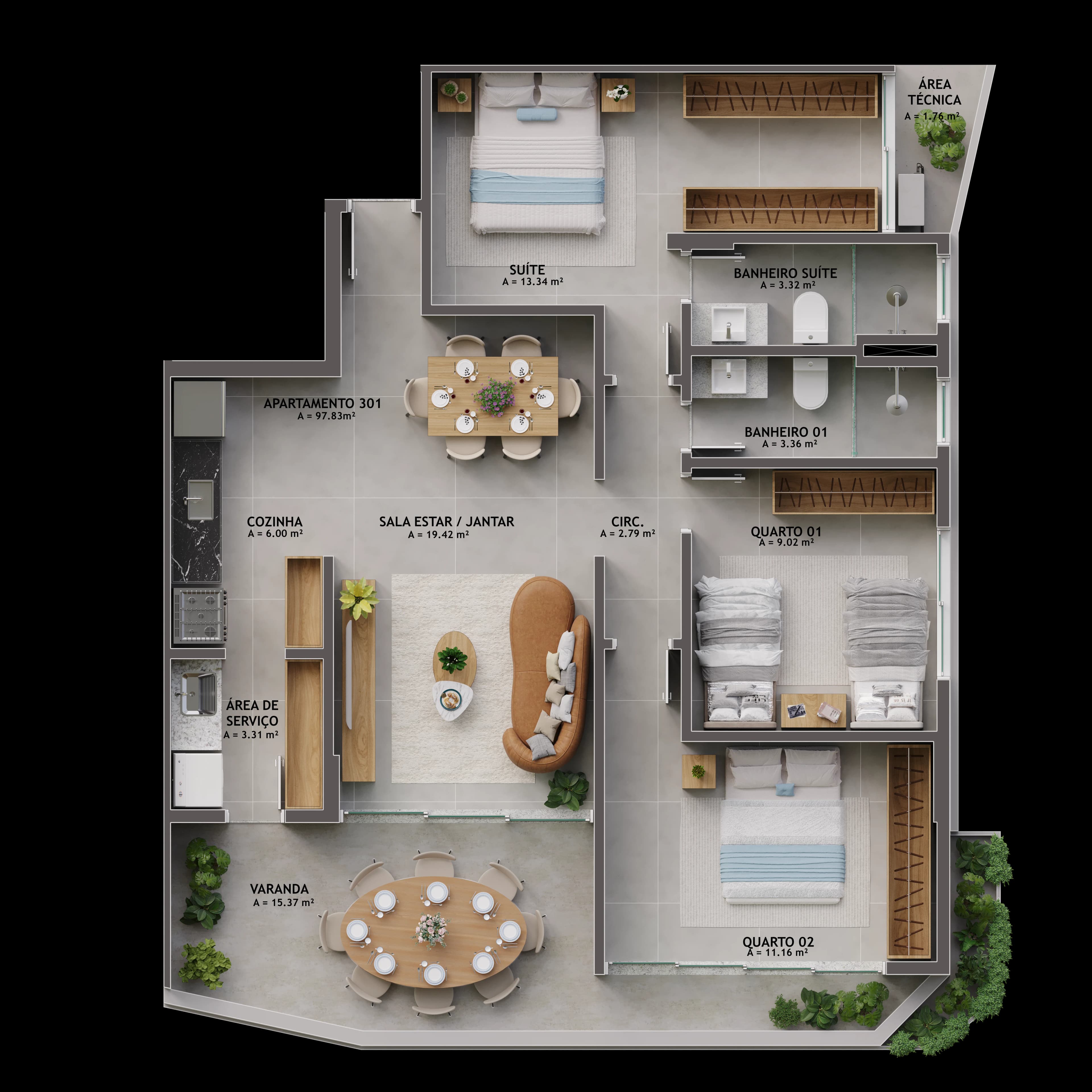 Planta baixa de Apartamento Tipo 01